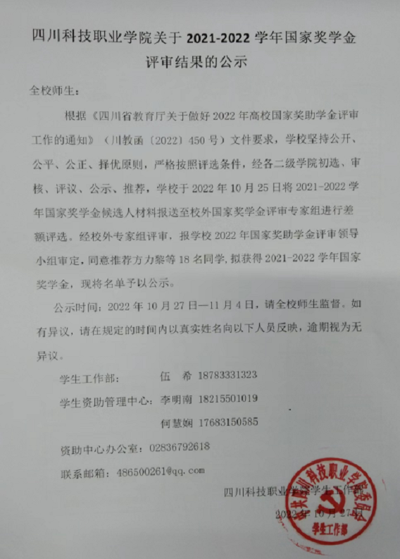 关于2021-2022学年国家奖助学金评审结果公示(图1)